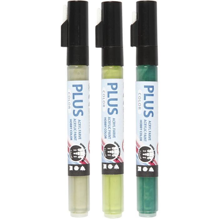 Plus Color Marker, L: 14,5 cm, line 1-2 mm, dark green, eucalyptus, leaf green, 5,5 ml, 3 pc/ 1 pack