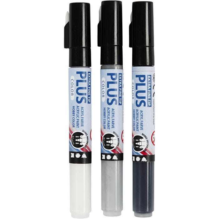 Plus Color Marker, L: 14,5 cm, line 0,7 mm, black, off-white, rain grey, 5,5 ml, 3 pc/ 1 pack