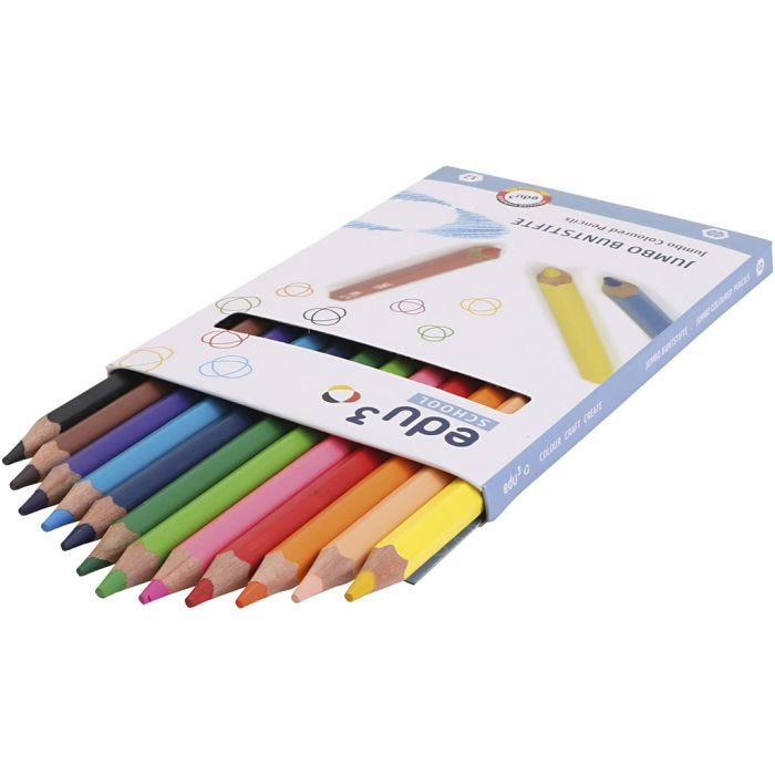 edu Jumbo Coloured Pencils, thickness 10 mm, lead 5 mm, assorted colours, 12 pc/ 1 pack