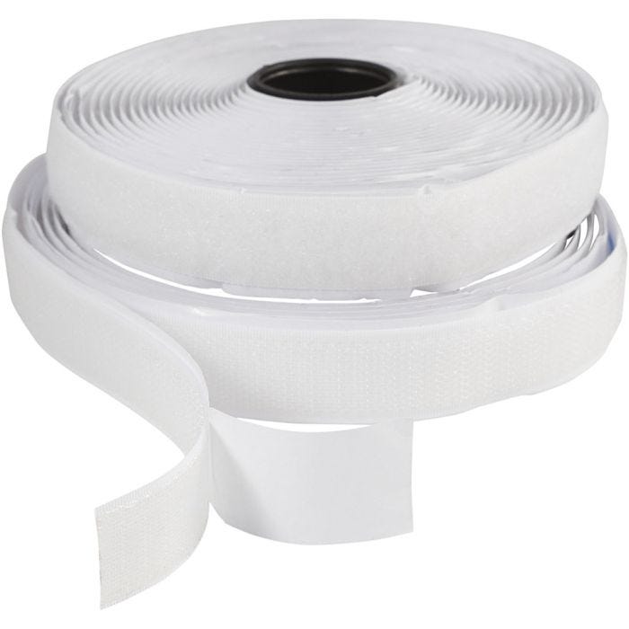 Hook &amp; Loop, self-adhesive, W: 20 mm, white, 5 m/ 1 roll