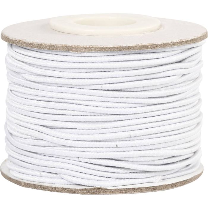 Elastic cord, thickness 1 mm, white, 25 m/ 1 roll
