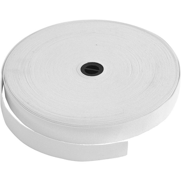 Elastic Cord, W: 20 mm, white, 25 m/ 1 roll