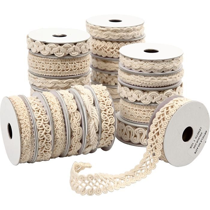 Decorative Ribbon, W: 6-18 mm, cream, 56x0.90 m/ 1 pack