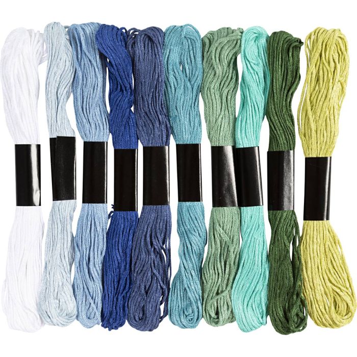 Embroidery Thread, thickness 1 mm, blue/green harmony, 10x8 m/ 1 pack