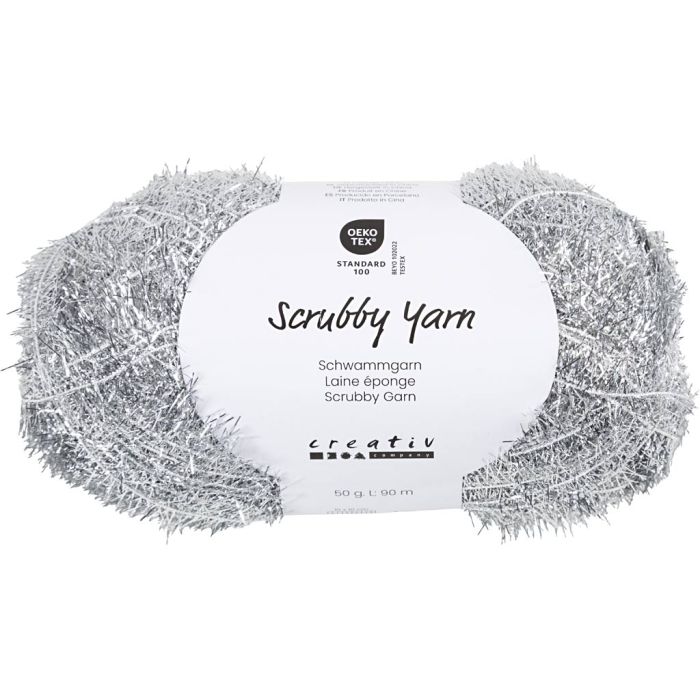 Scrubby Yarn, L: 90 M, silver, 50 g/ 1 ball