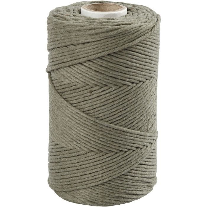 Macramé Cord, L: 198 M, dia. 2 mm, moss green, 330 g/ 1 roll