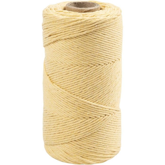 Macramé Cord, L: 198 M, dia. 2 mm, light yellow, 330 g/ 1 roll