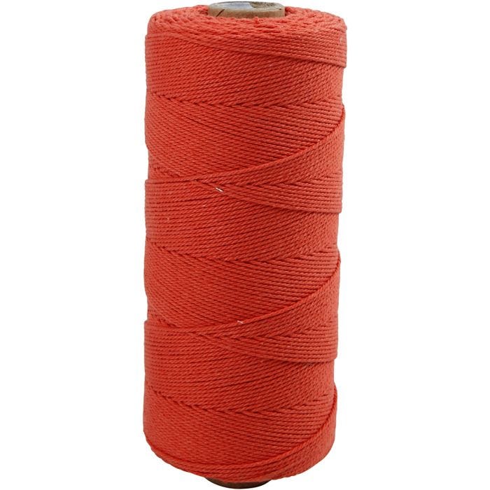 Macramé cord, L: 315 M, thickness 1 mm, Thin quality 12/12, orange, 220 g/ 1 ball