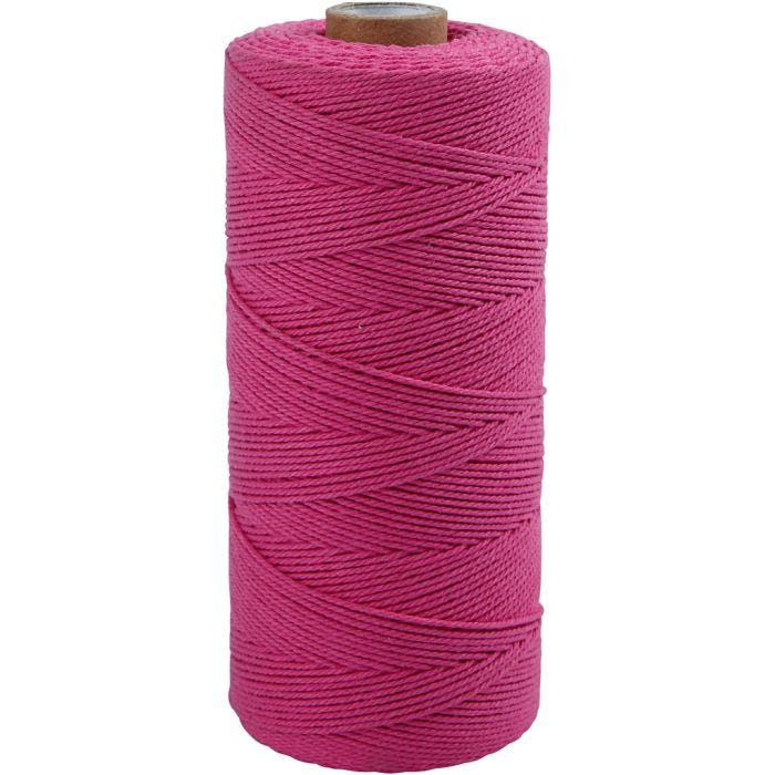 Macramé cord, L: 315 M, thickness 1 mm, Thin quality 12/12, pink, 220 g/ 1 ball