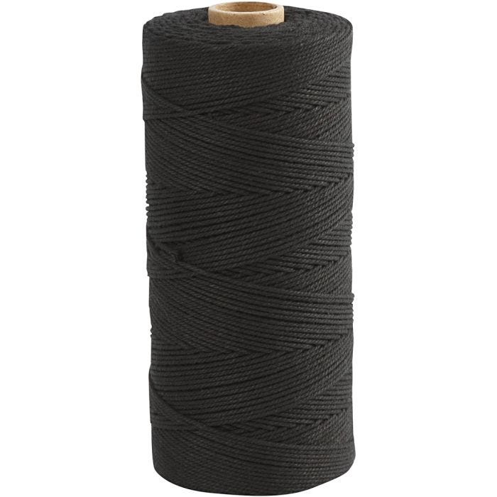 Macramé cord, L: 315 M, thickness 1 mm, Thin quality 12/12, black, 220g/ 1 ball