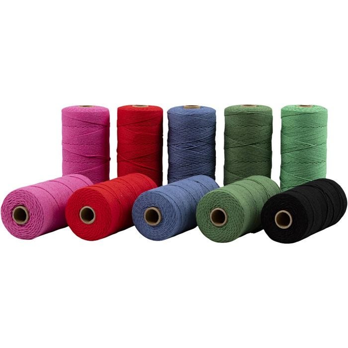 Macramé cord, L: 315 M, thickness 1 mm, Thin quality 12/12, bold colours, 10x220 g/ 1 pack