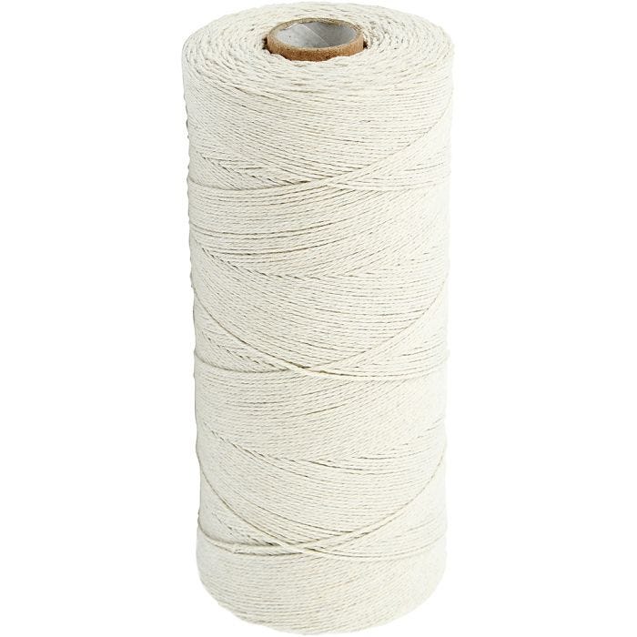 Cotton Twine, L: 700 M, Extra thin quality 12/6, light natural, 250g/ 1 ball