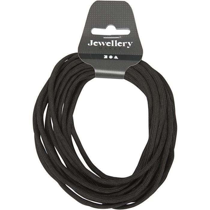 Polyester Cord, W: 5 mm, black, 4 m/ 1 roll