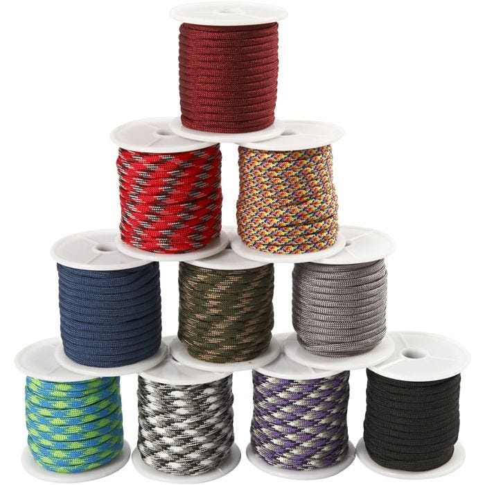 Polyester Cord, W: 5 mm, assorted colours, 10x10 m/ 1 pack