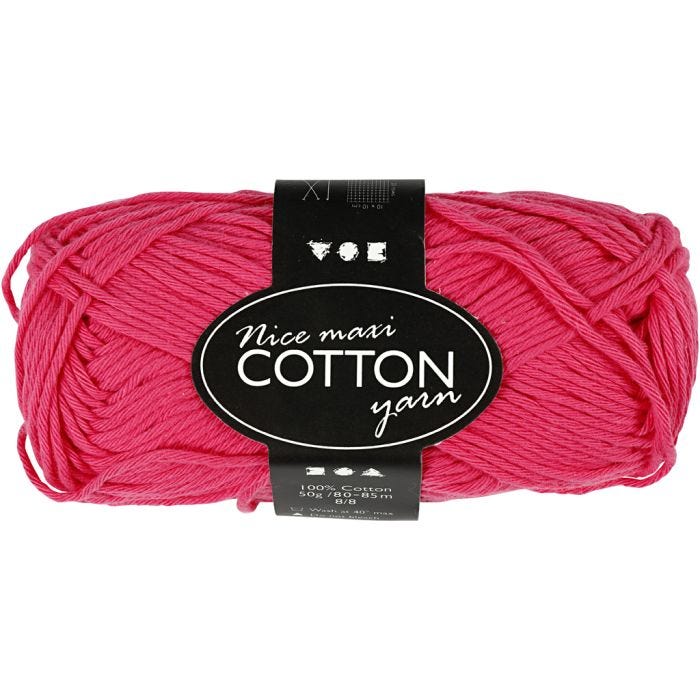 Cotton Yarn, 8/8, L: 80-85 M, size maxi, pink, 50g/ 1 ball