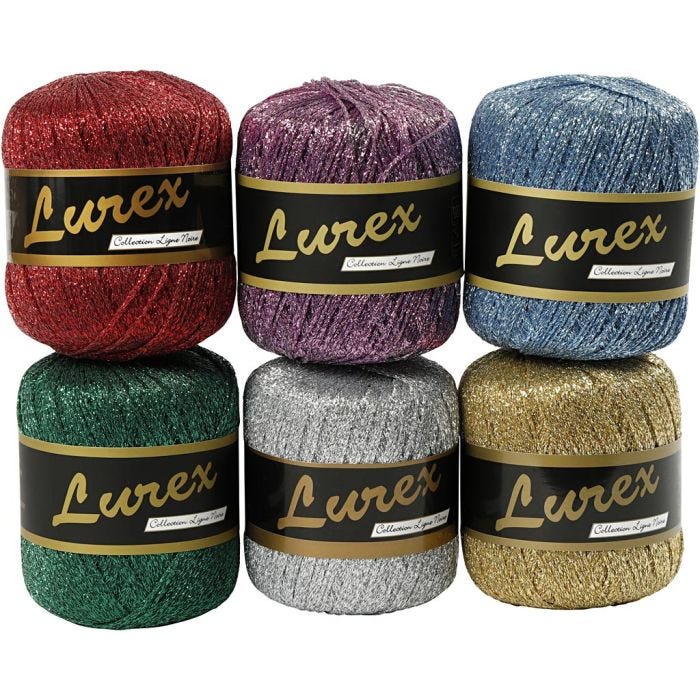 Lurex Yarn, L: 160 m, assorted colours, 6x25 g/ 1 pack