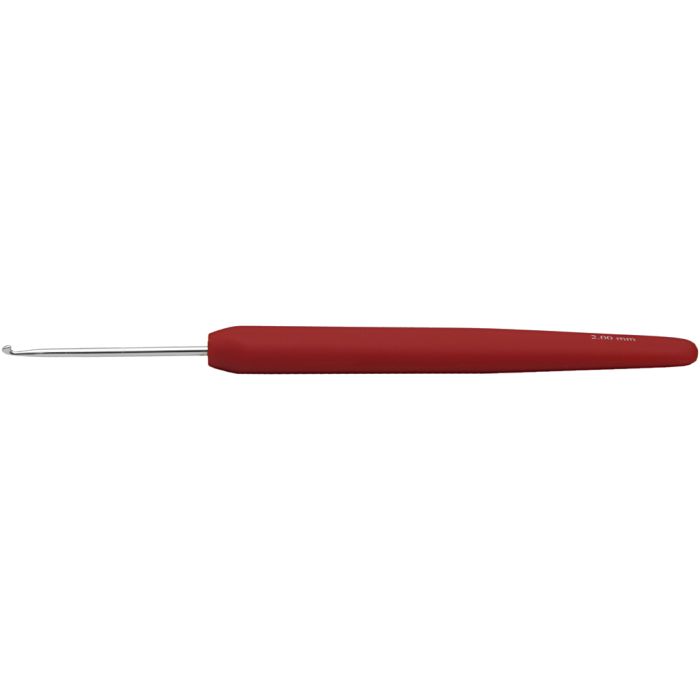 Crochet Hook, 2, L: 13,3 cm, size 2 mm, red, 1 pc