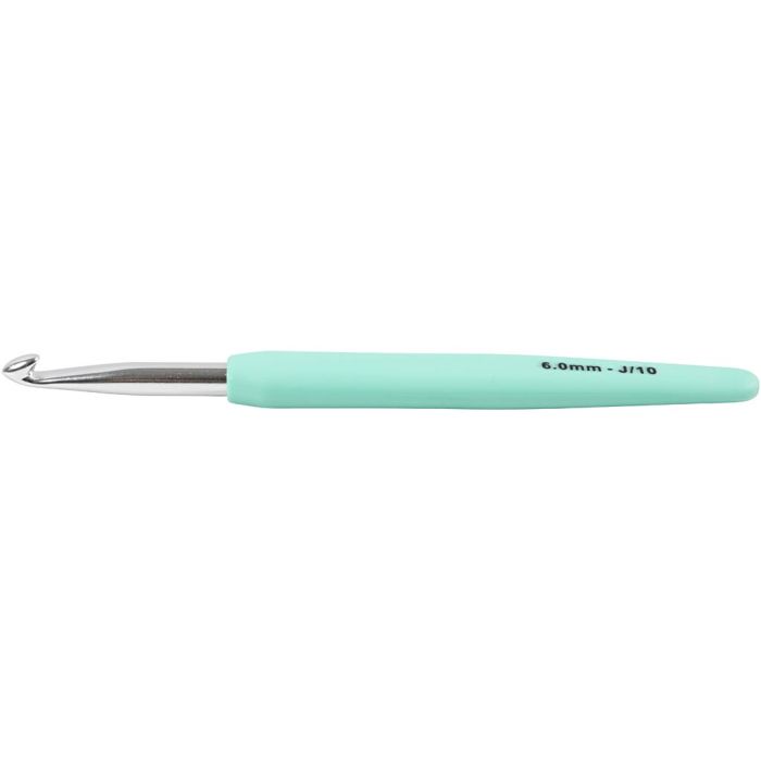 Crochet Hook, no. 6, L: 13,3 cm, size 6 mm, turquoise, 1 pc