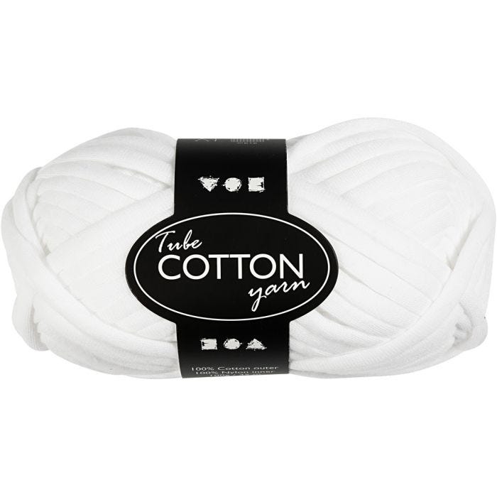 Cotton tube yarn, L: 45 m, white, 100 g/ 1 ball