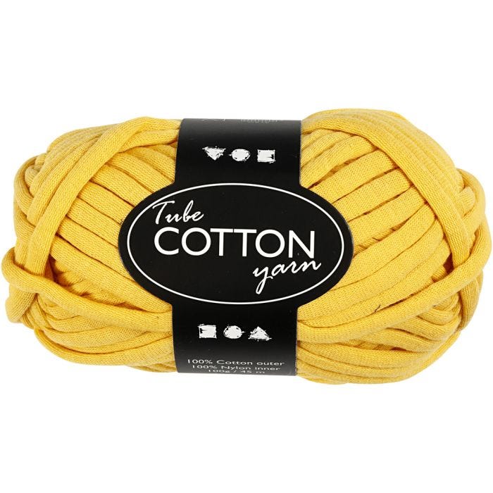 Cotton Tube Yarn, 45 M, yellow, 100g/ 1 ball