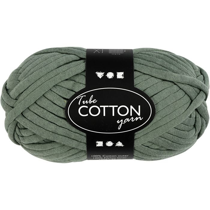 Cotton Tube Yarn, L: 45 M, dark green, 100 g/ 1 ball