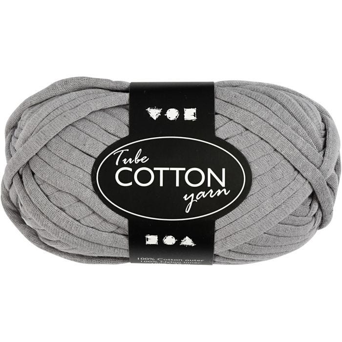 Cotton tube yarn, L: 45 m, grey, 100 g/ 1 ball