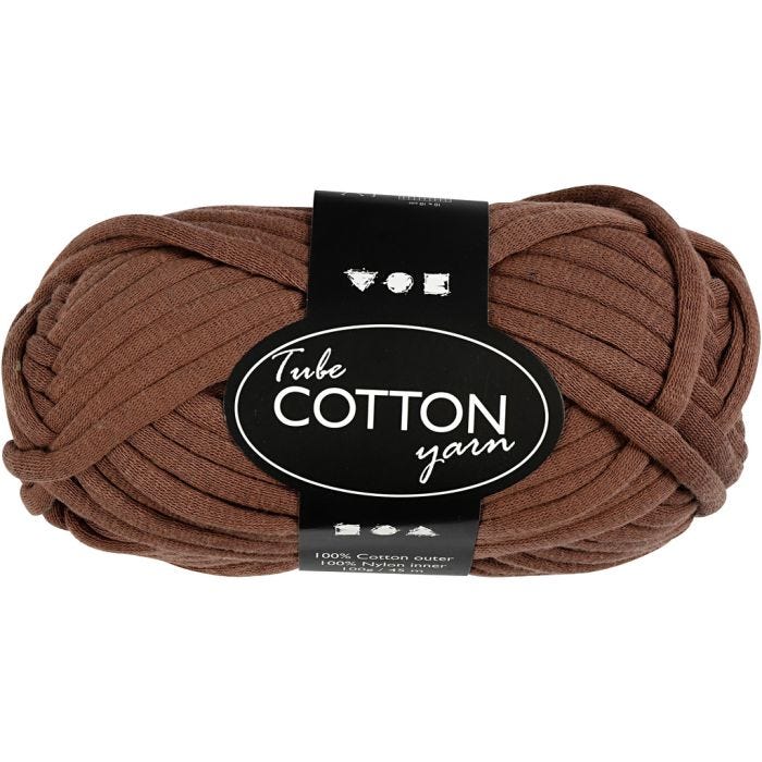 Cotton Tube Yarn, L: 45 M, brown, 100 g/ 1 ball
