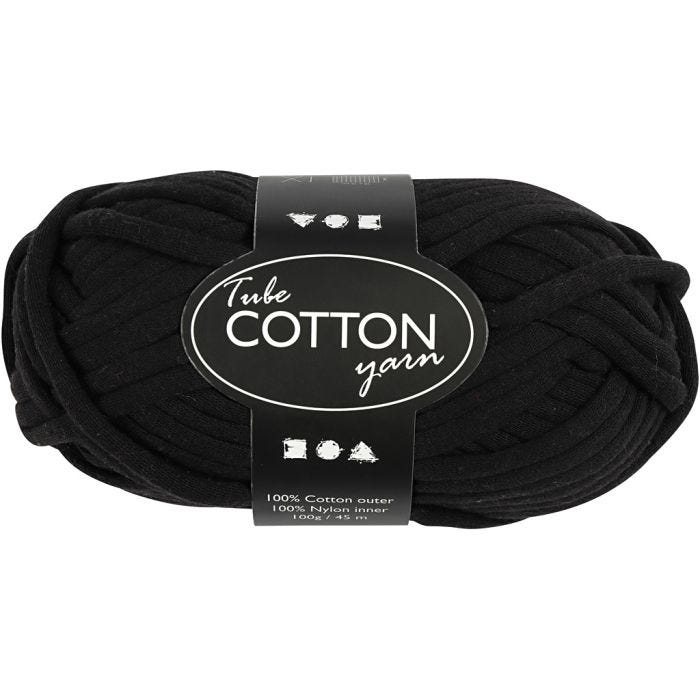 Cotton Tube Yarn, L: 45 M, black, 100 g/ 1 ball