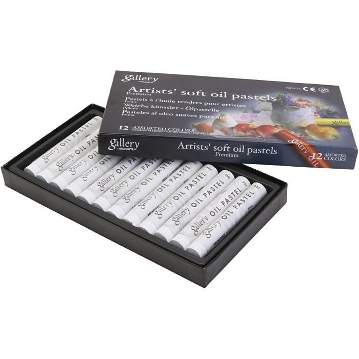 Gallery Oil Pastel, L: 7 cm, dia. 11 mm, thickness 11 mm, white, 12 pc/ 1 pack