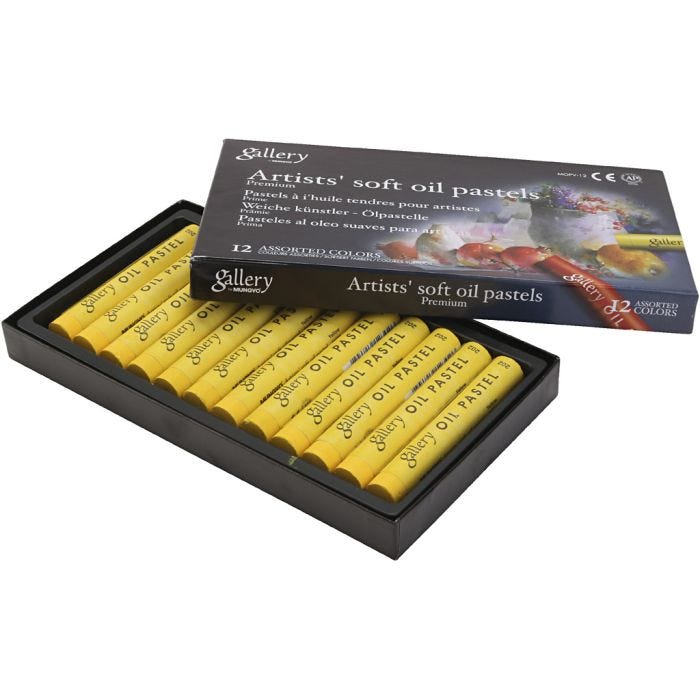 Gallery Oil Pastel, L: 7 cm, dia. 11 mm, thickness 11 mm, yellow, 12 pc/ 1 pack