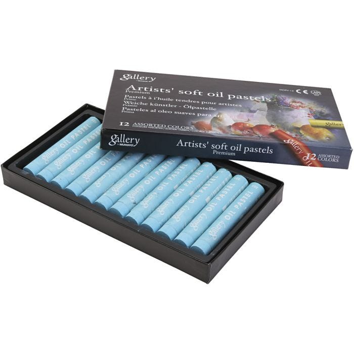 Gallery Oil Pastel, L: 7 cm, dia. 11 mm, thickness 11 mm, turquoise, 12 pc/ 1 pack