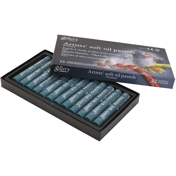 Gallery Oil Pastel, L: 7 cm, dia. 11 mm, thickness 11 mm, malachite green (180), 12 pc/ 1 pack