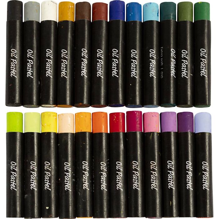 Oil Pastels, L: 7 cm, thickness 11 mm, pastel colours, 24 pc/ 1 pack