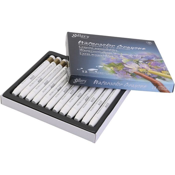 Watercolor Crayons, white, 12 pc/ 1 pack