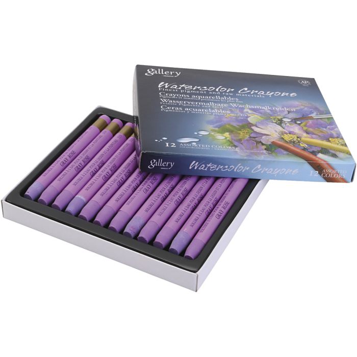 Watercolor Crayons, grey, rose, 12 pc/ 1 pack