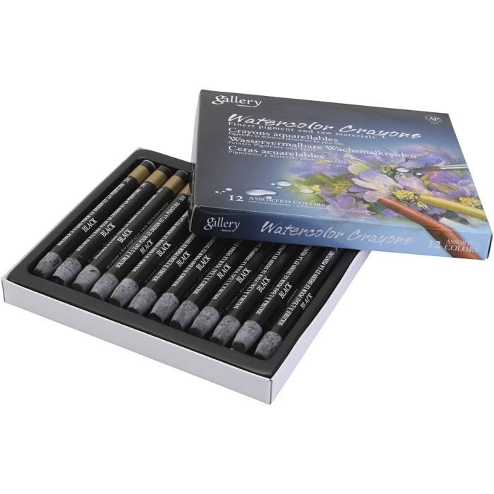 Watercolor Crayons, black, 12 pc/ 1 pack