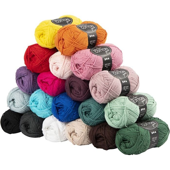 Cotton Yarn, no. 8/4, L: 170 M, Content may vary , assorted colours, 20x50 g/ 1 pack