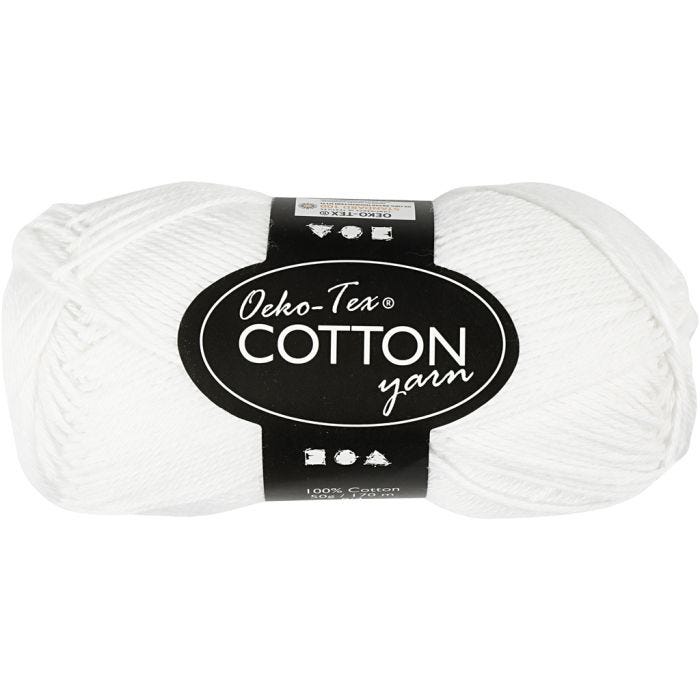 Cotton Yarn, 8/4, L: 170 M, white, 50g/ 1 ball