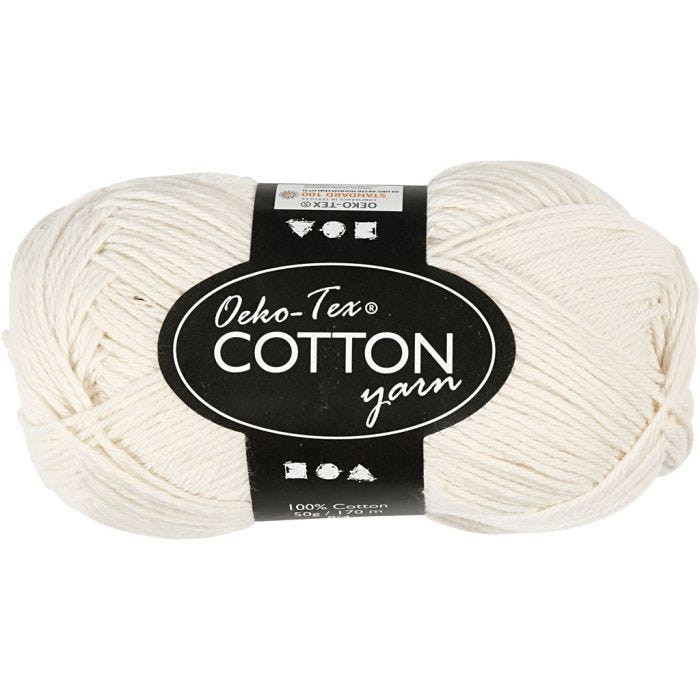 Cotton Yarn, no. 8/4, L: 170 M, off-white, 50 g/ 1 ball