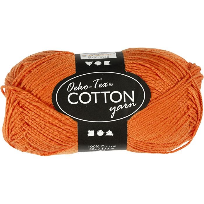 Cotton Yarn, no. 8/4, L: 170 M, orange, 50 g/ 1 ball