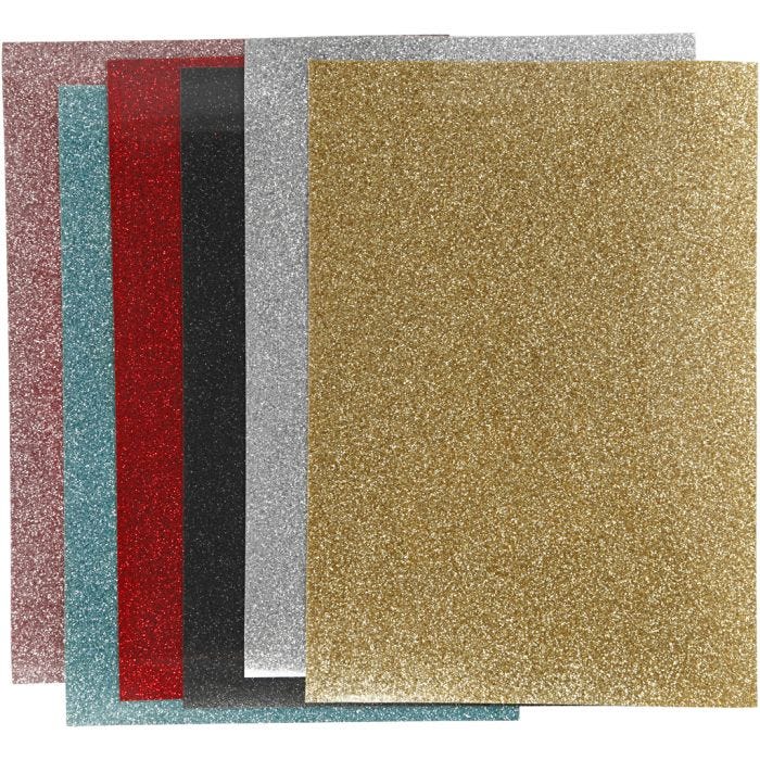 Iron on foil, sheet 148x210 mm, glitter, assorted colours, 6 sheet/ 1 pack