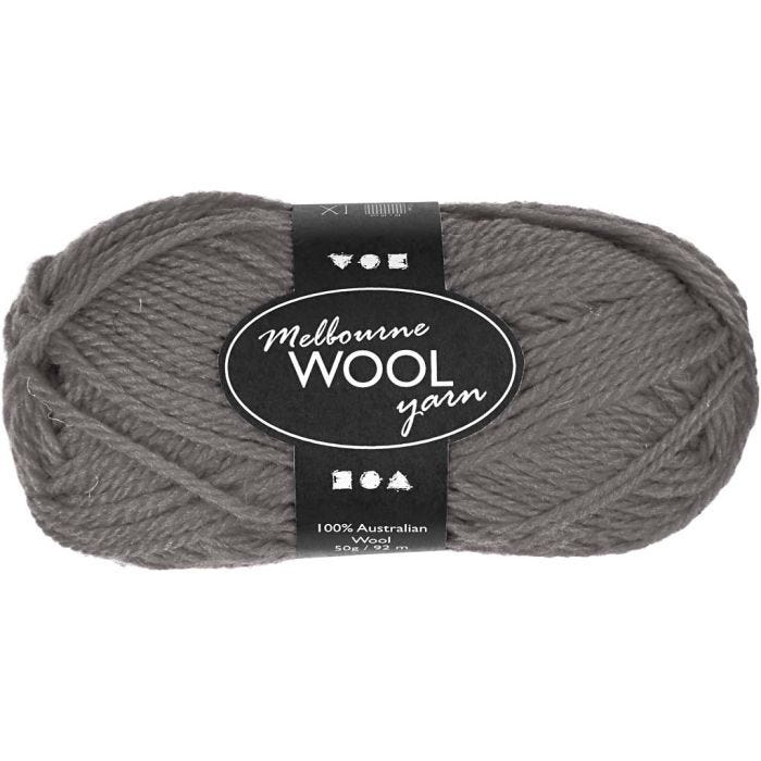 Melbourne Wool Yarn, 92 M, grey, 50g/ 1 ball