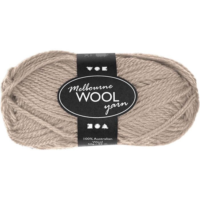 Melbourne Wool Yarn, L: 92 M, beige, 50 g/ 1 ball