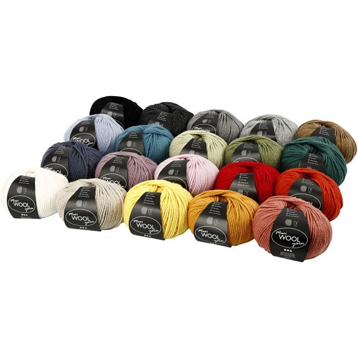 Wool Yarn, L: 125 M, assorted colours, 20x100 g/ 1 pack