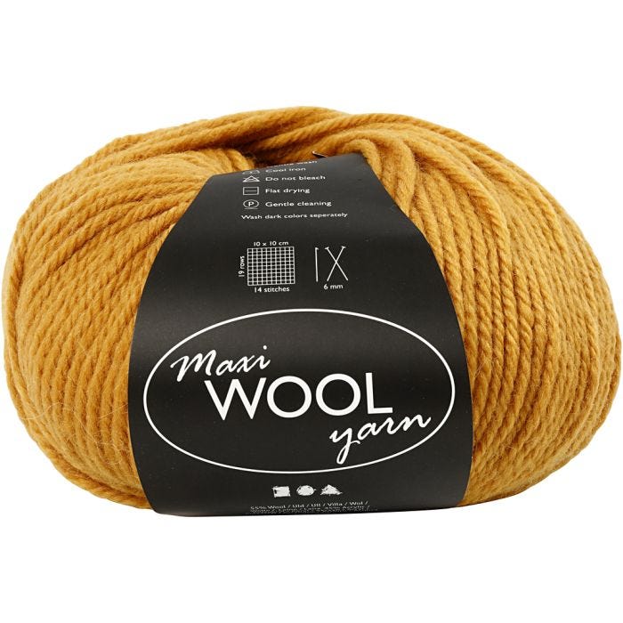 Wool Yarn, L: 125 M, dark yellow, 100 g/ 1 ball