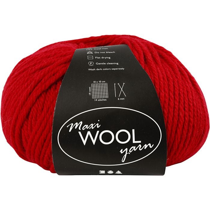 Wool Yarn, L: 125 M, red, 100 g/ 1 ball