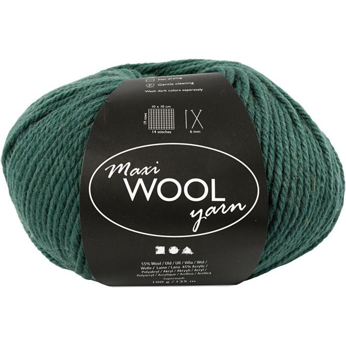Wool Yarn, L: 125 M, green, 100 g/ 1 ball
