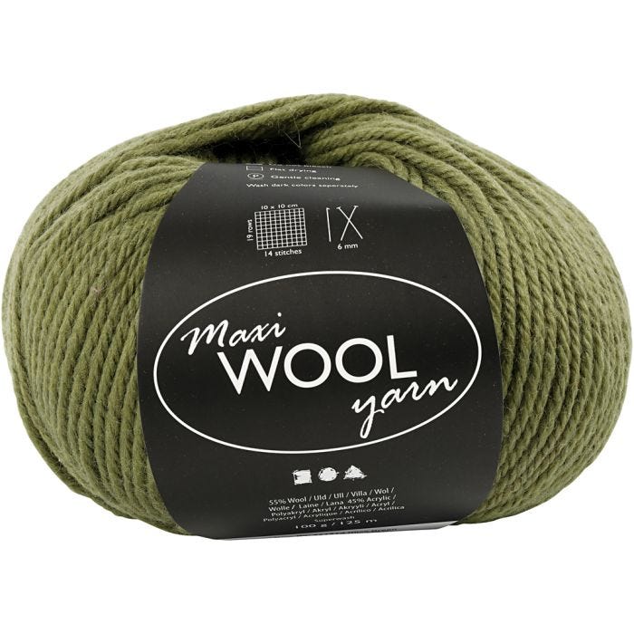 Wool Yarn, L: 125 M, olive green, 100 g/ 1 ball