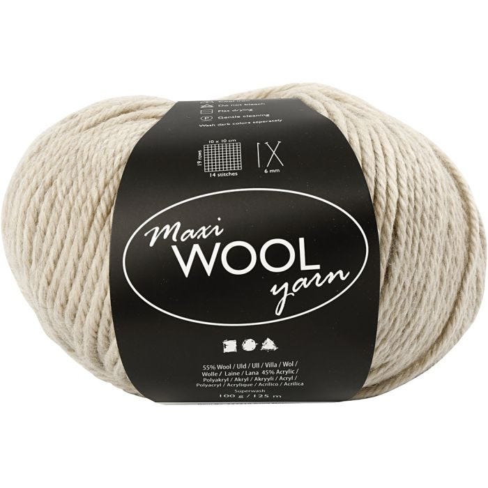 Wool Yarn, L: 125 M, sand mixture, 100 g/ 1 ball