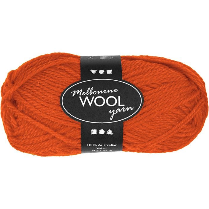 Melbourne Wool Yarn, L: 92 M, orange, 50 g/ 1 ball